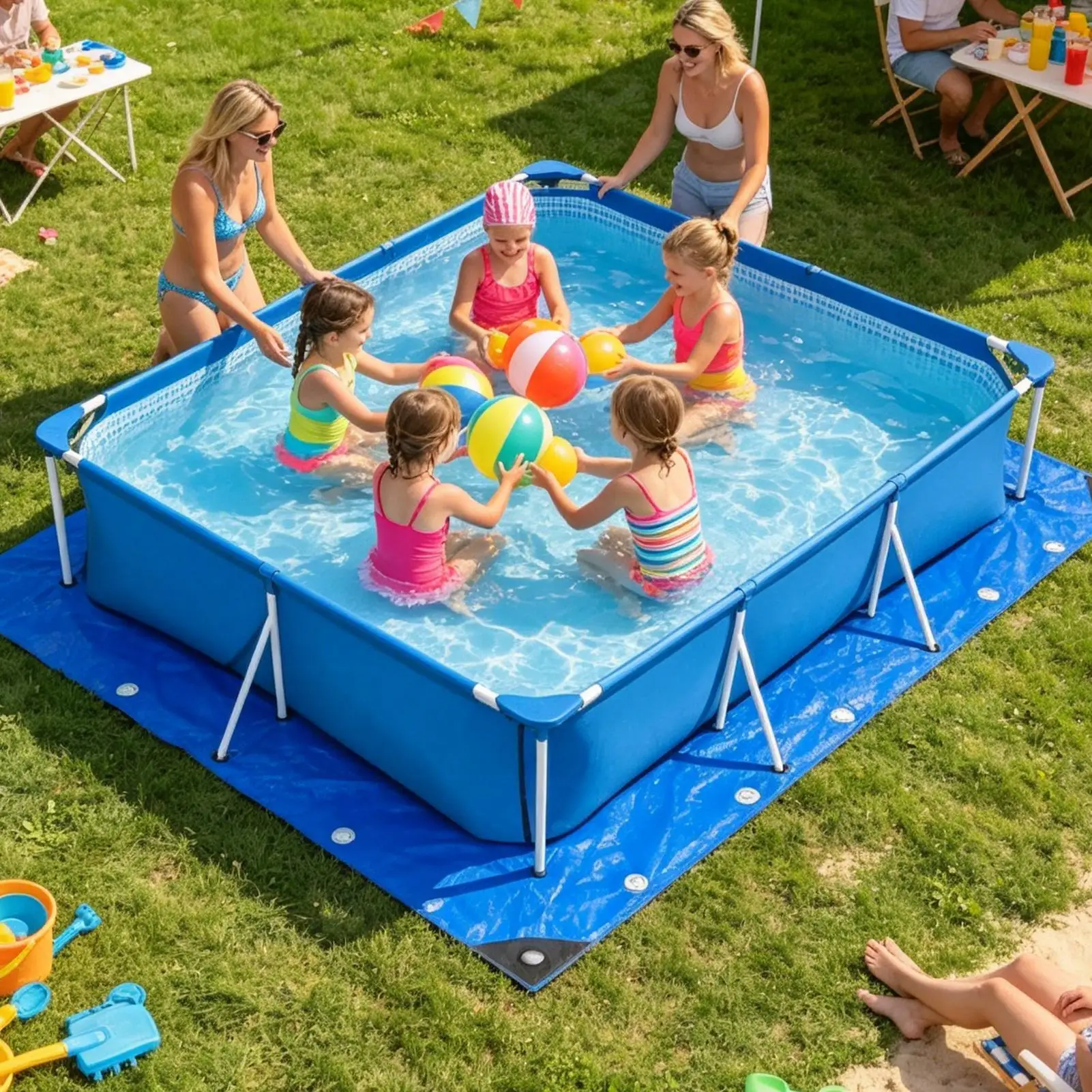 Pool Pad Waterproof Patio Canopy Double-sided Foldable Rectangle Pool Base Pad For Patio Balcony Terrace Garden Picnic Backyard