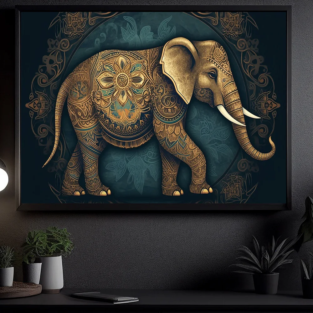 

Traditional Auspicious Pattern Colorful Elephant Canvas Print Bohemian Wall Art Animal Posters Painting Bedroom Home Decor Gifts