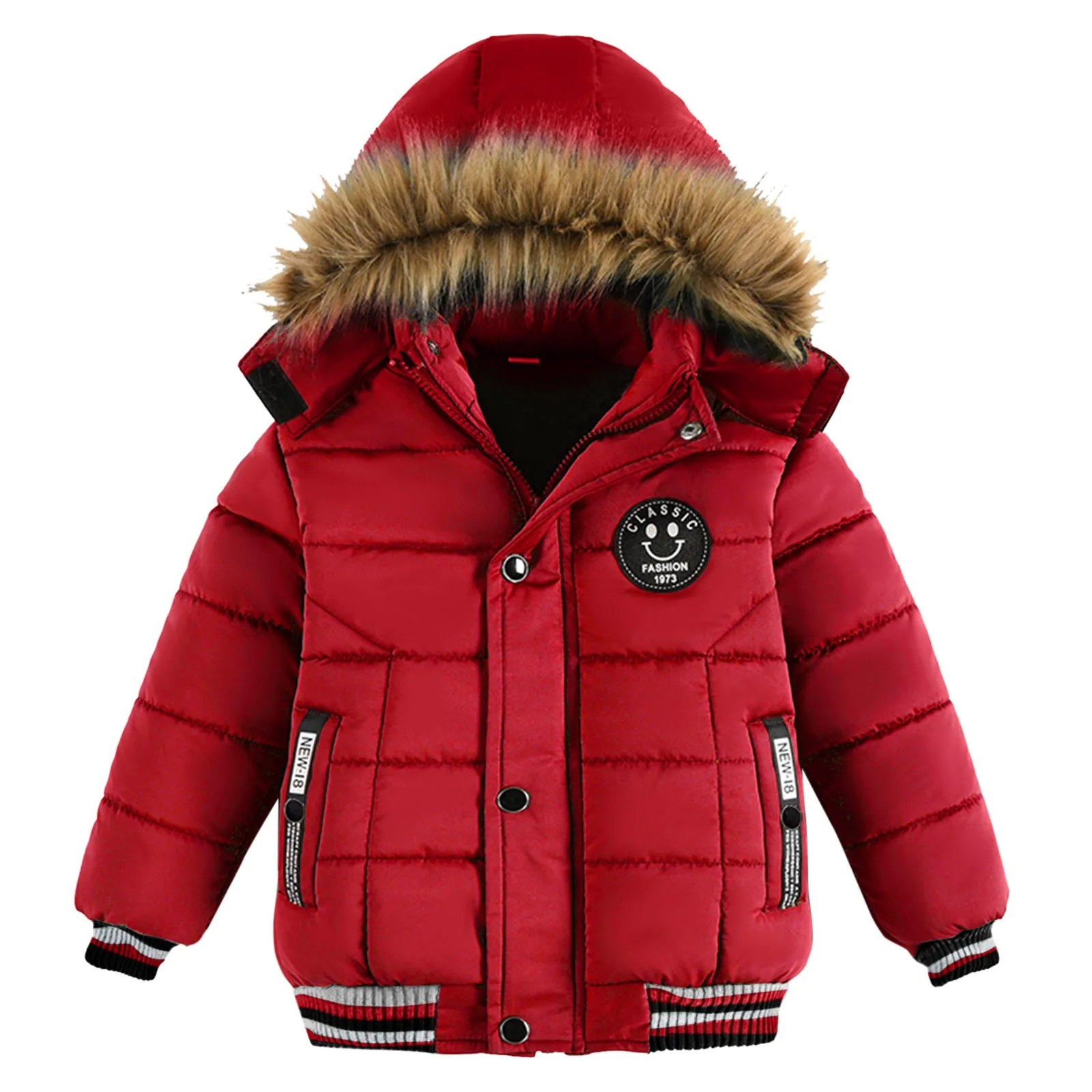 

2-6 Years Autumn Winter Boys Jacket Warm Fur Collar Fashion Baby Girls Coat Hooded Zipper Outerwear Birthday Gift Kids Coat