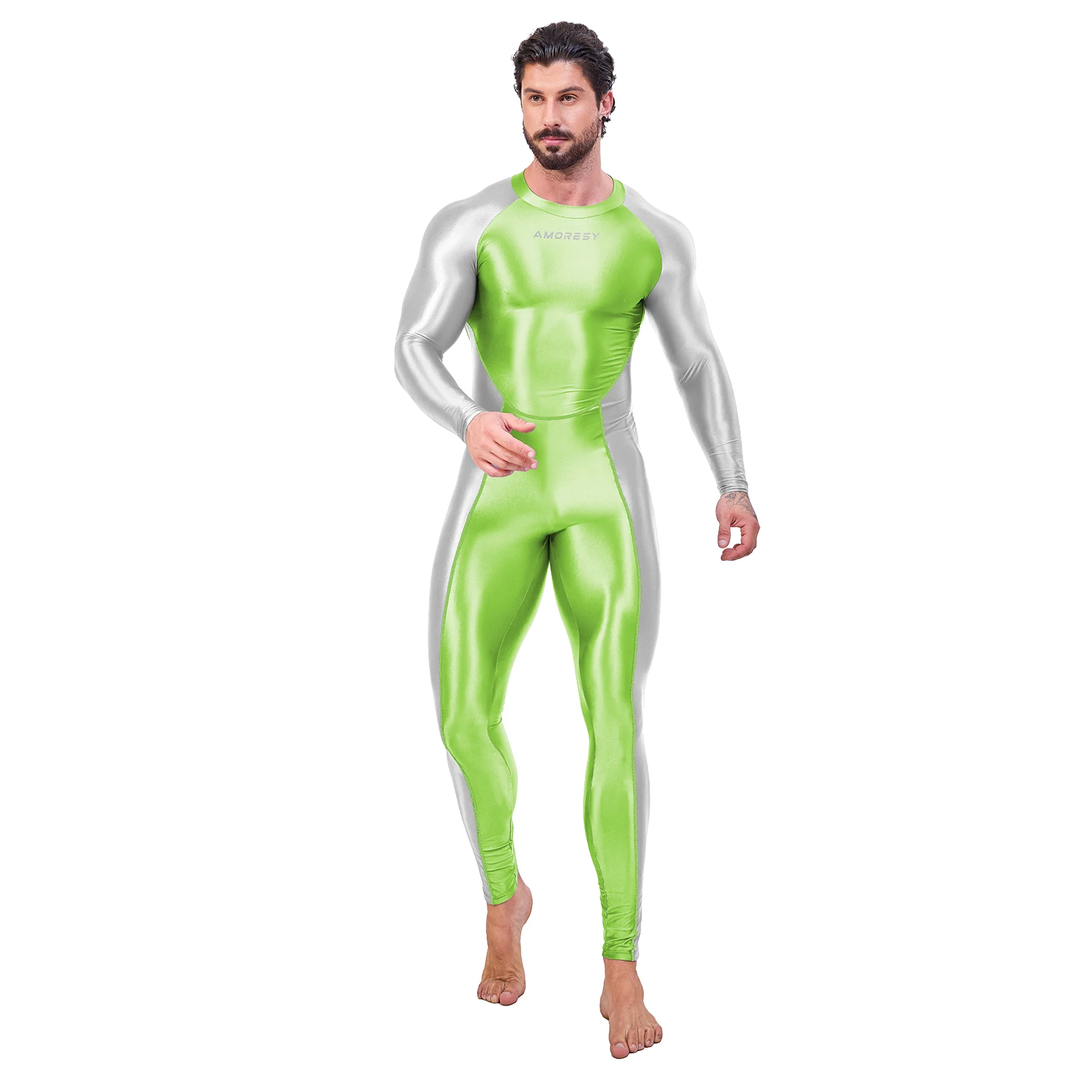 AMORESY Sexy Hot Mannen Een Stuk Huid Bodysuit Cosplay Catsuit Jumpsuits Stretch Bodystocking Spandex Zentai Pak