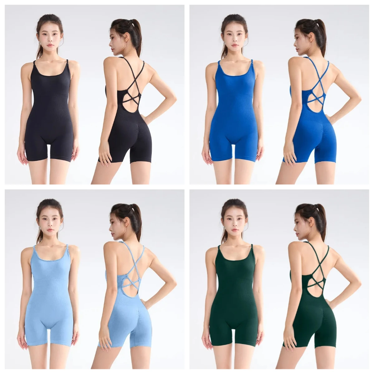 

Sleeveless Backless Yoga Tights Crossed Back One Women's Sports Onesie Movable Padded Fitness Tights High-elastic Fabric