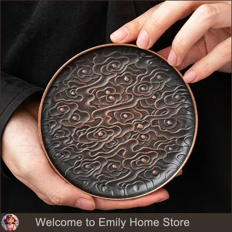 Retro Alloy Round Square Coaster Tea Cup Tray Lucky Cloud Pattern Holder Durable Heat Resistant Tea Coffee Cup Mat Pad Placemats