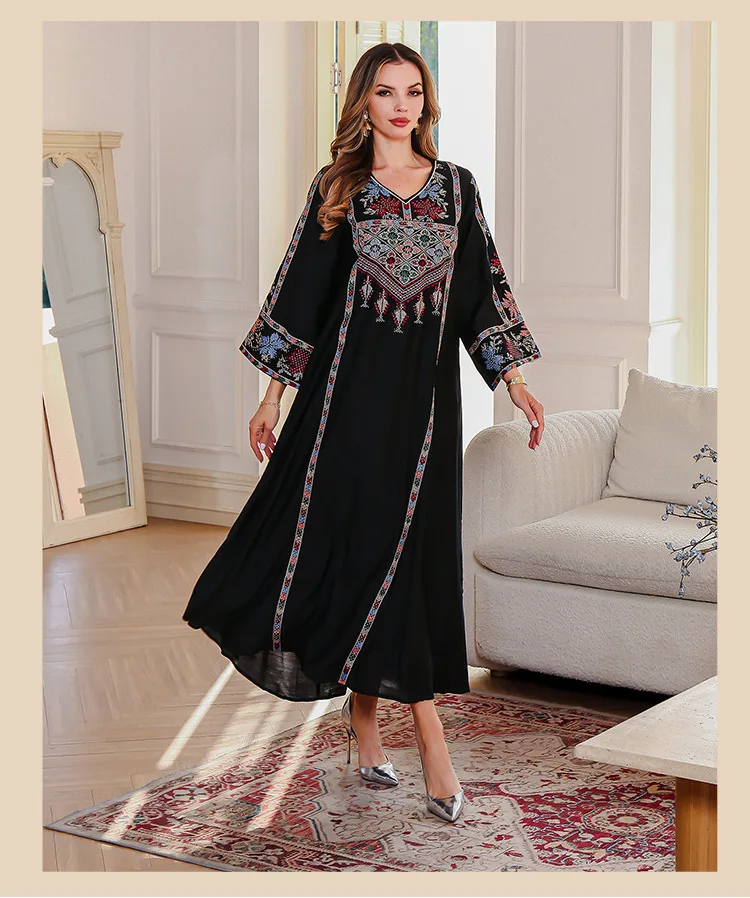 

2025 Eid Women Dress Abaya Muslim Elegant Dress Ramadan Jalabiya Embroidery Beading Dubai Long Robe Morocco Vestidos Largos