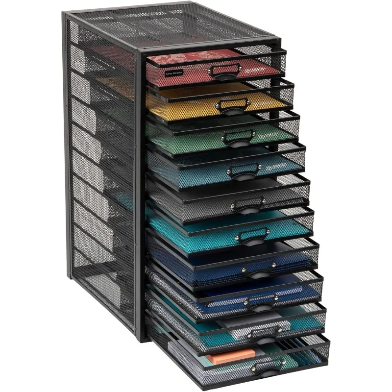 Bureau-organizer met 10 laden voor kantoorbenodigdheden, handwerk, post sorteren en meer, metalen gaas, 10,75 "L X 14" B X 21,25 "H