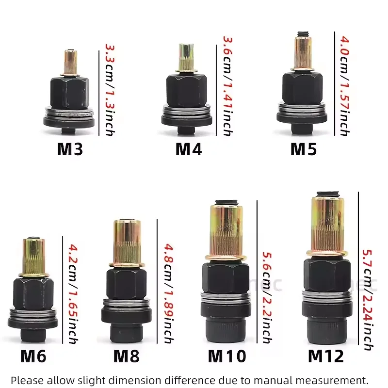 7Pcs M3-M12 Carbon Steel Rivet Nut Tool Kit - Manual Wrench & Drill Compatible for Auto Repair Shelving Blind Rivet Installation