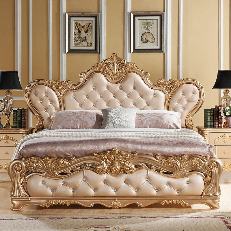 European Bedroom Double Bed High End Glamorous Queen Size Twin Bed Modern Luxury Platform Wood Cama Box Casal Nordic Furniture