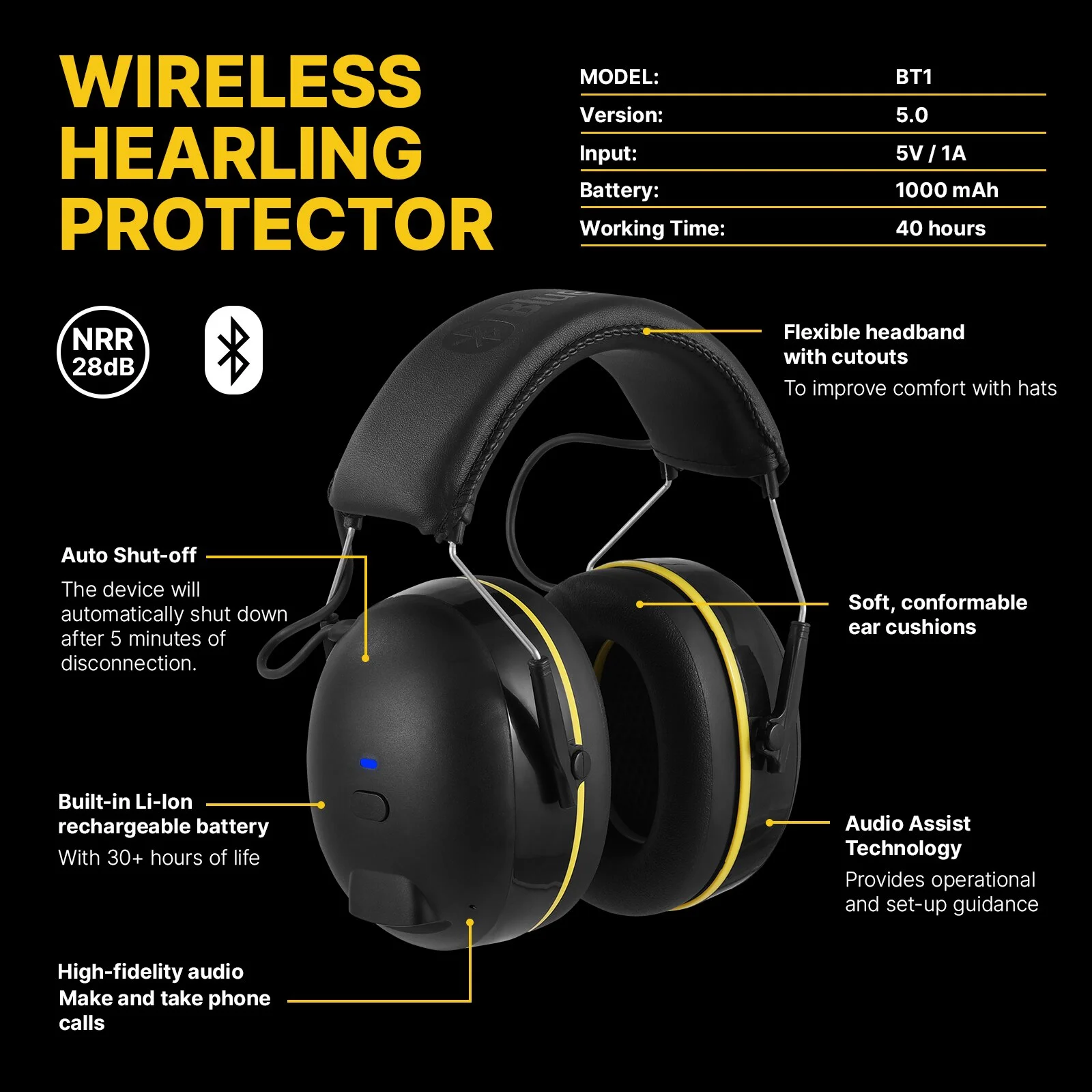 ARM NEXT Shooting Headphones Bluetooth Protective Earmuffs Noise Cancellation Electronic Defender Tactical NRR 28db for Music