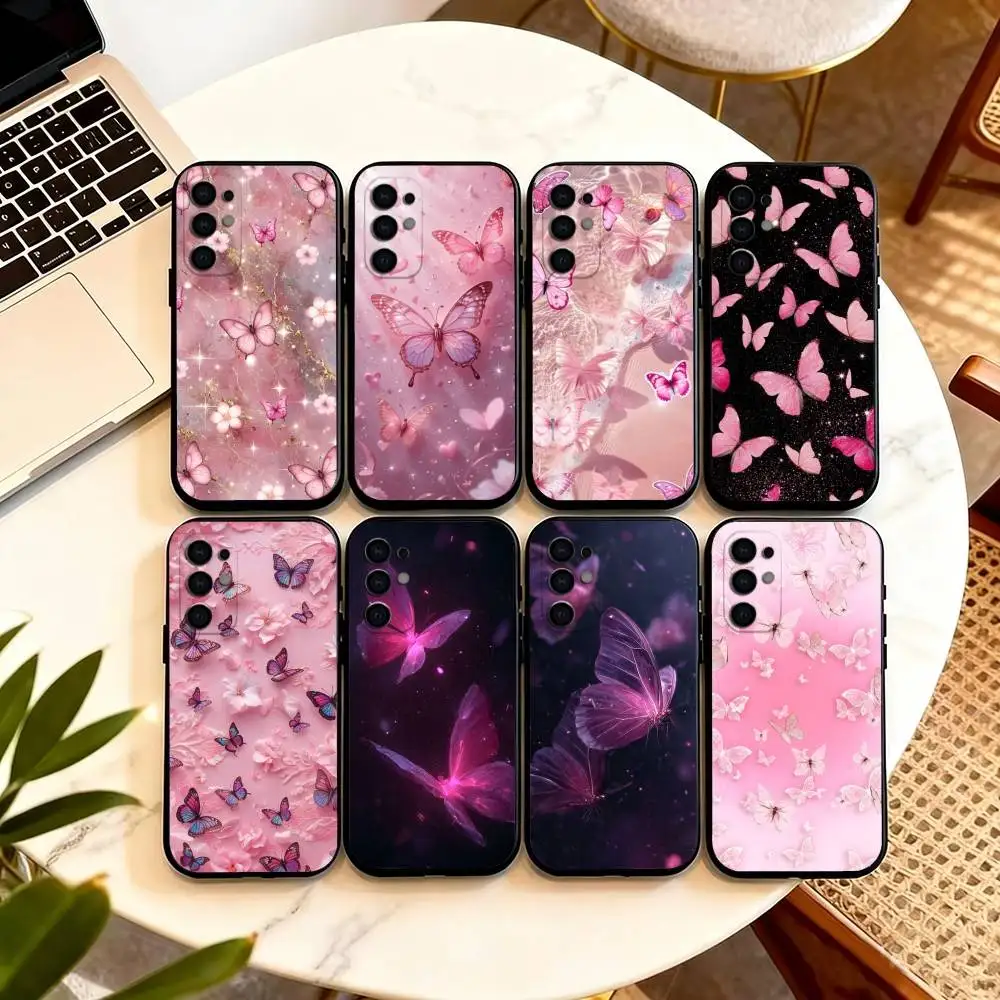 Butterfly Luminous Quicksand  Phone Case Black Silicone Soft For Samsung S25,S24,S21,S22,S23,S30,Ultra,S20,Plus,Fe,Lite