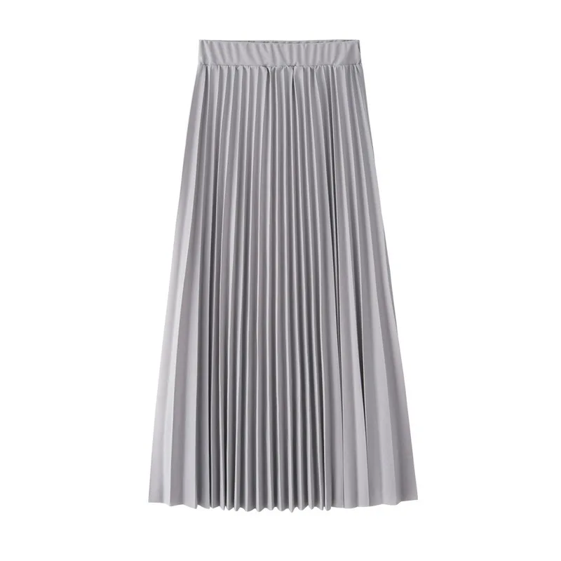 

Pink Gray Autumn Winter Casual All-Match Pleated Skirt Women 2022 Fashion High Waist Midi Long Skirt Jupe Longue Femme