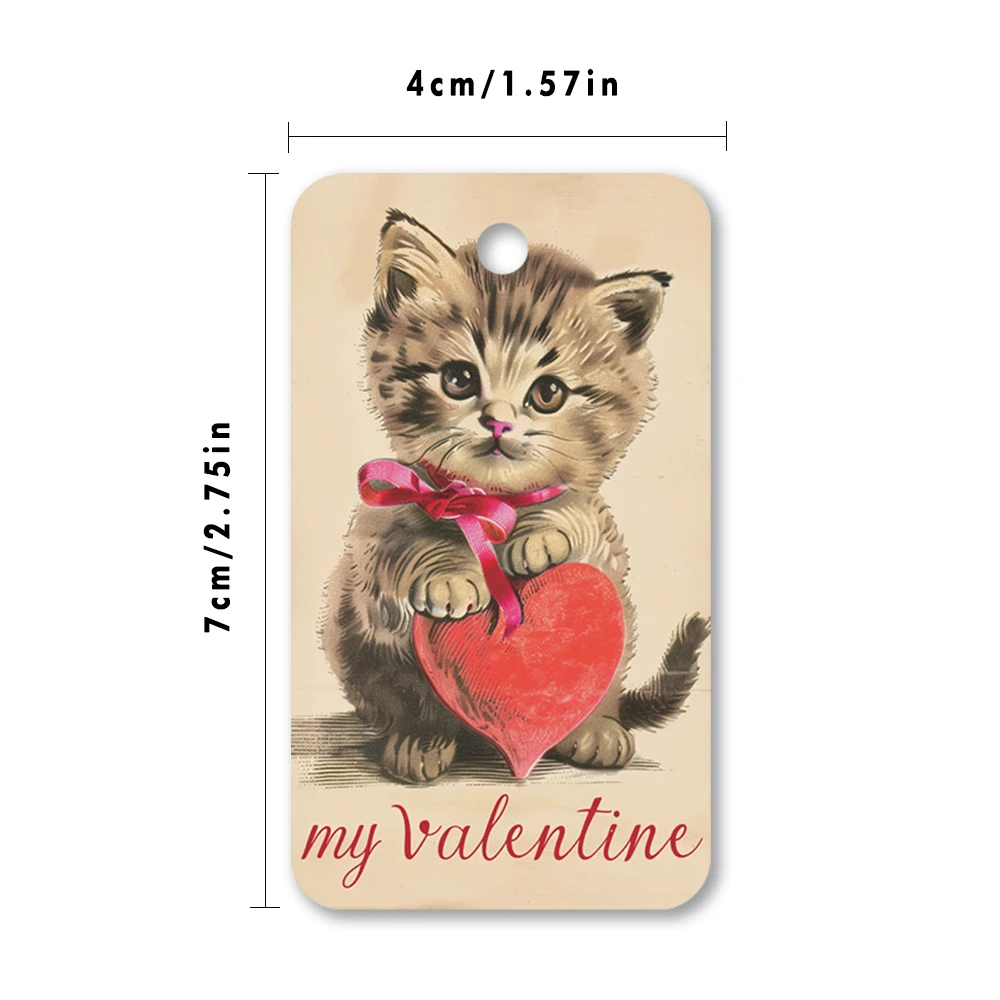 40pcs Valentine's Day Cat Decorative Tags, Cute Aesthetic Gift Labels, Party Decoration, Handmade Packaging Accents, Jute Rope
