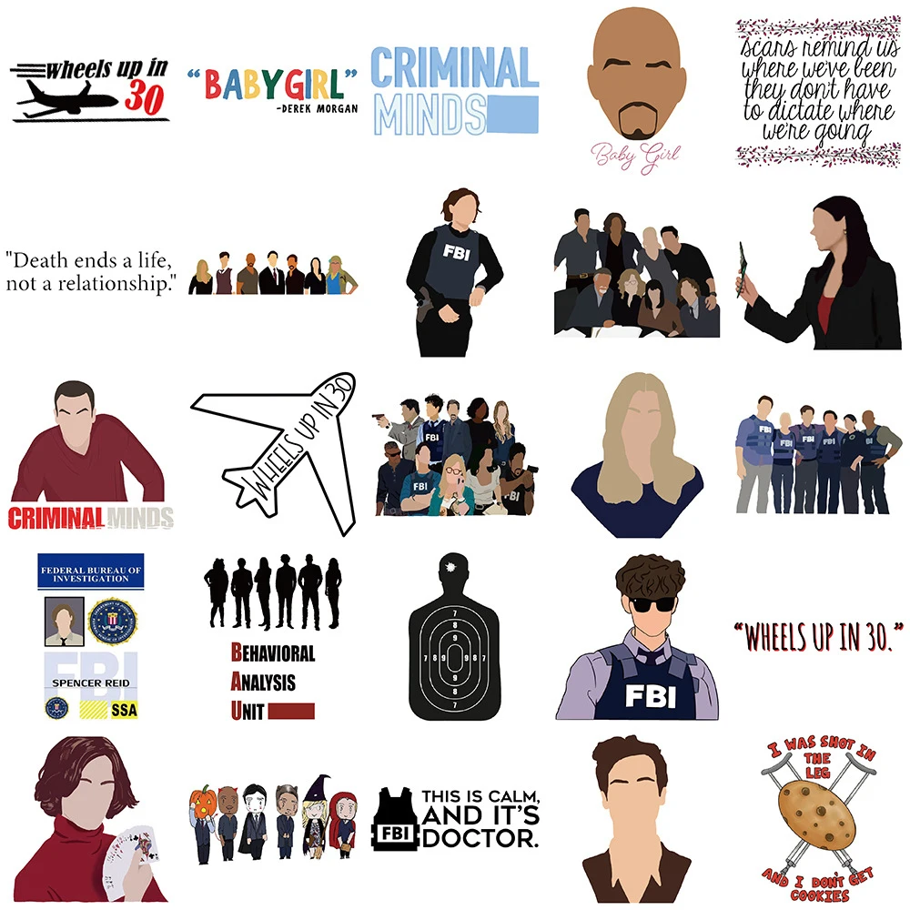 10/30/50 قطعة المسلسلات التلفزيونية العقول الإجرامية ملصقات مضحك الكرتون الشارات لعبة DIY بها بنفسك محمول سكيت الهاتف ملصق مضاد للمياه الديكور