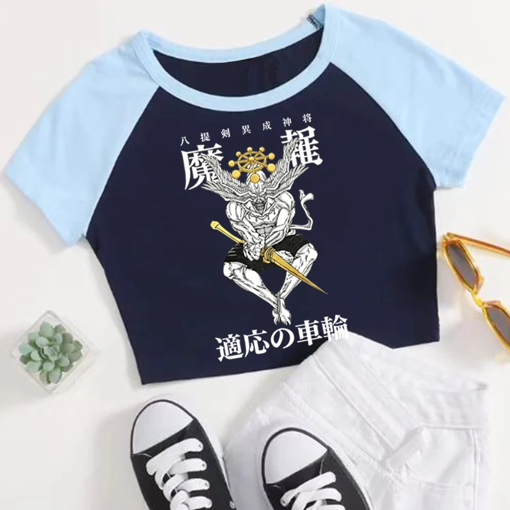 Hot Anime Jujutsu-Kaisen Mahoraga Crop Tops T-Shirt Girls Fashion Women O-Neck Short Sleeve