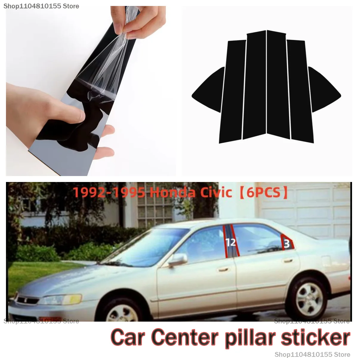 

For 1992-2005 Honda Civic window decoration side door bright black center pillar sticker 2003