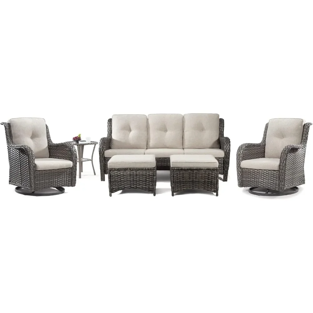 

Wicker Patio Furniture Set, 2 Swivel Rocker Chairs, 2 Ottomans and 1 Side Table, Outdoor Furniture Patio Conversation Sets