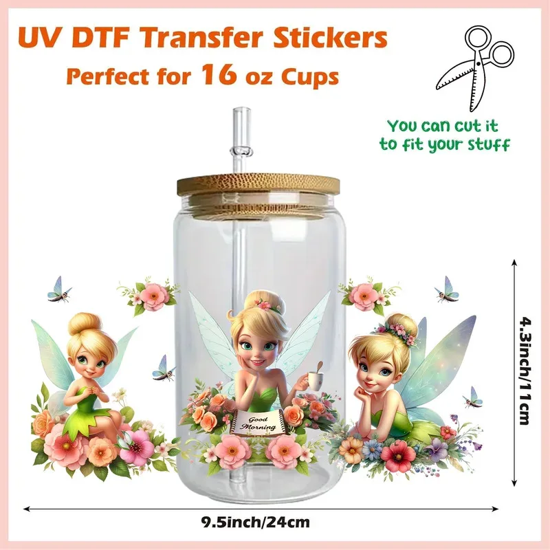 1/5個入り 24種類のおとぎ話の鐘エルフUV DIYデコレーションデカール 3D転写uvdtfタンブラーシールステッカー 16オンスuv dtfカップラップ