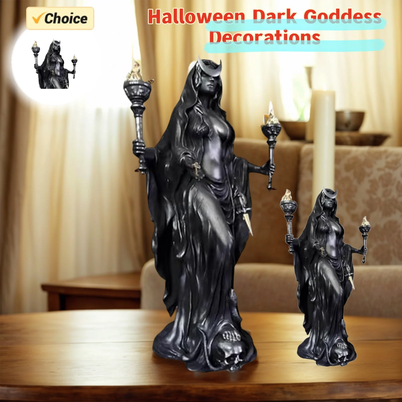 La bruja de la noche Hecate diosa griega con sus perros de magia escultura submundo luz mensajero estatua de resina