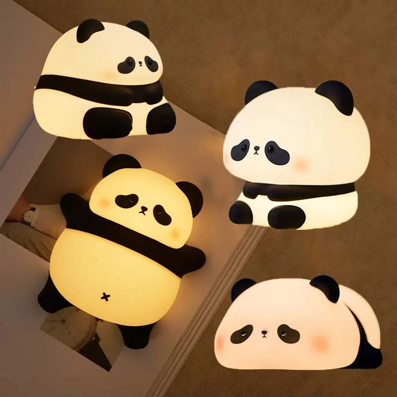 Led luzes da noite bonito panda silicone noite lâmpada usb recarregável função de temporização quarto cabeceira decoração crianças presente noite lâmpada