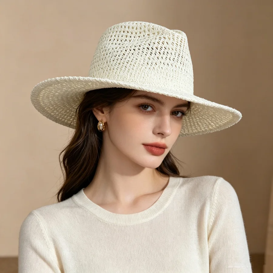 Old Money Style High-End Straw Hat, Hollowed-Out and Breathable + Uv Protection, Suitable for Daily Use/Vacation/Travel/Multiple Occasions to Easily Create a High-End Look