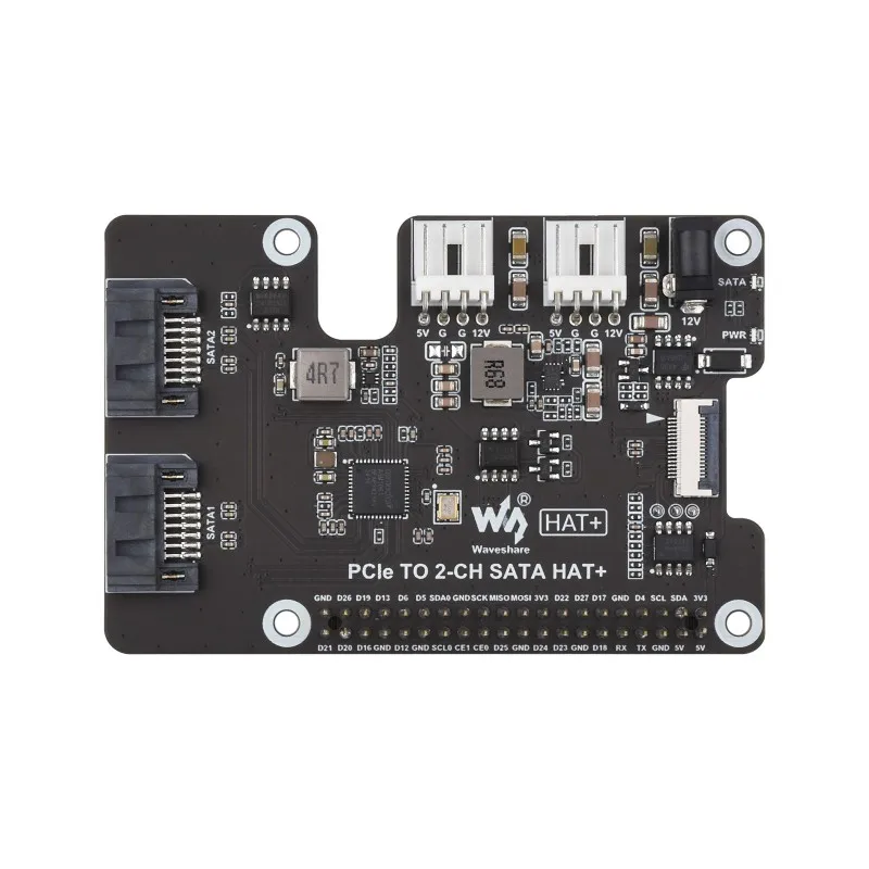 

PCIe To 2-Ch SATA Adapter For Raspberry Pi 5 Supports SATA Hard Drive Protocol HAT + Standard Driver-free Plug And Play
