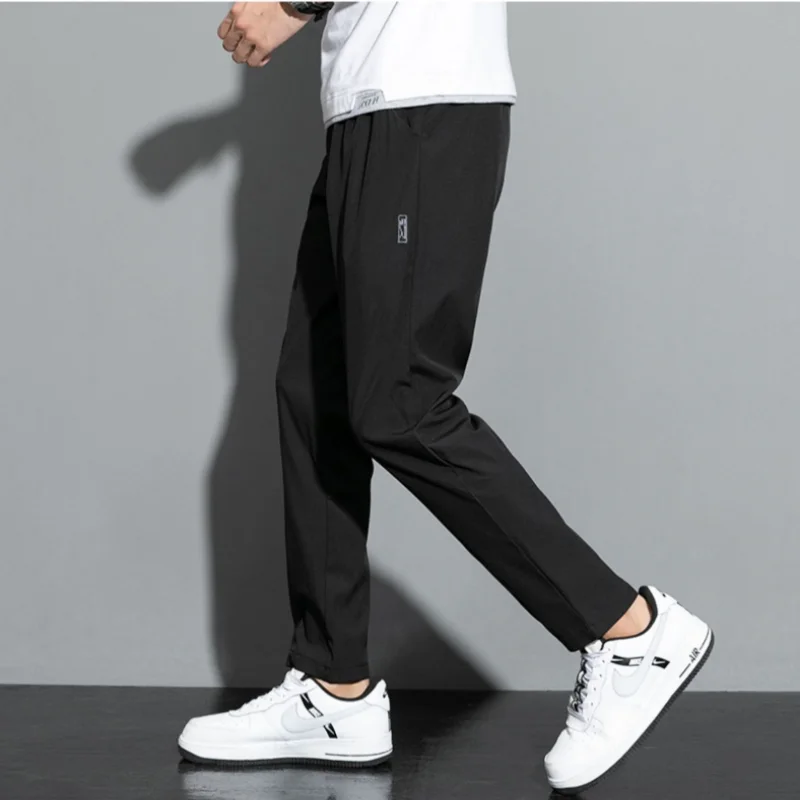 Men\'s Summer Thin Ice Silk Quick Dry 2024 New Loose Sports Trend All Tie Feet Casual Pants Sweatpants 90s Vintage Clothes