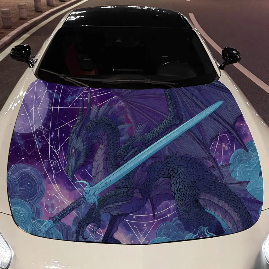 سيف العدالة: ملصقات فينيل لغطاء السيارة التنين الأسود لحماية سطح السيارة غطاء تزيين السيارة من الفينيل مقاوم للماء