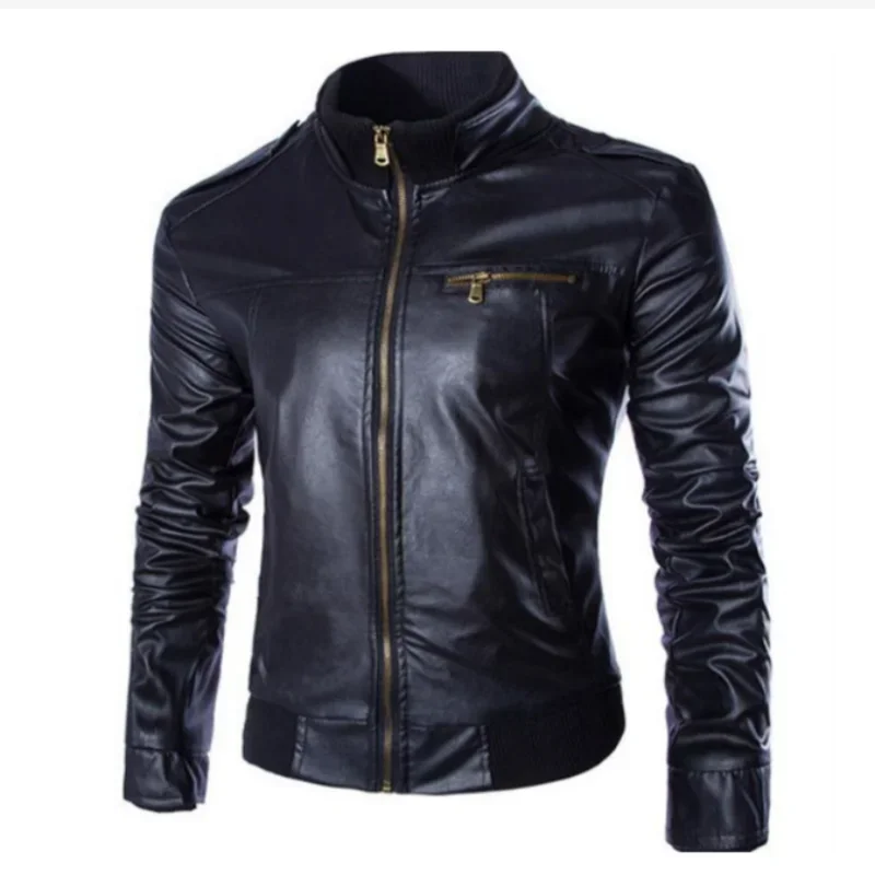 Gola da motocicleta jaqueta de couro casaco outono inverno nova moda casual masculina na moda casaco de couro masculino