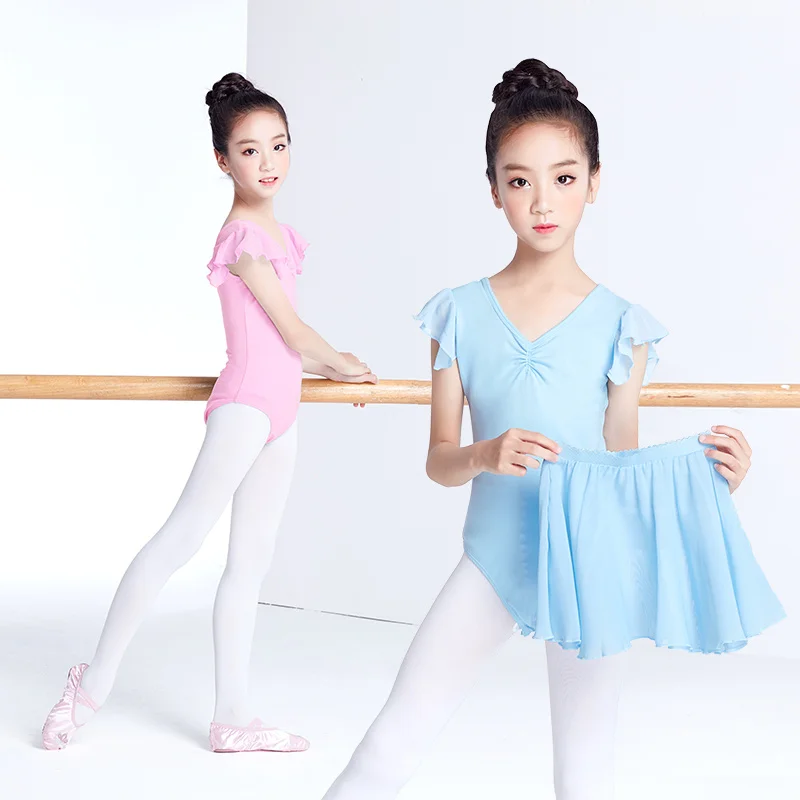 

Cotton Ballet suit with mesh splicing short-sleeved Ballet leotard dance leotard for girls and boys with gauze skirt set