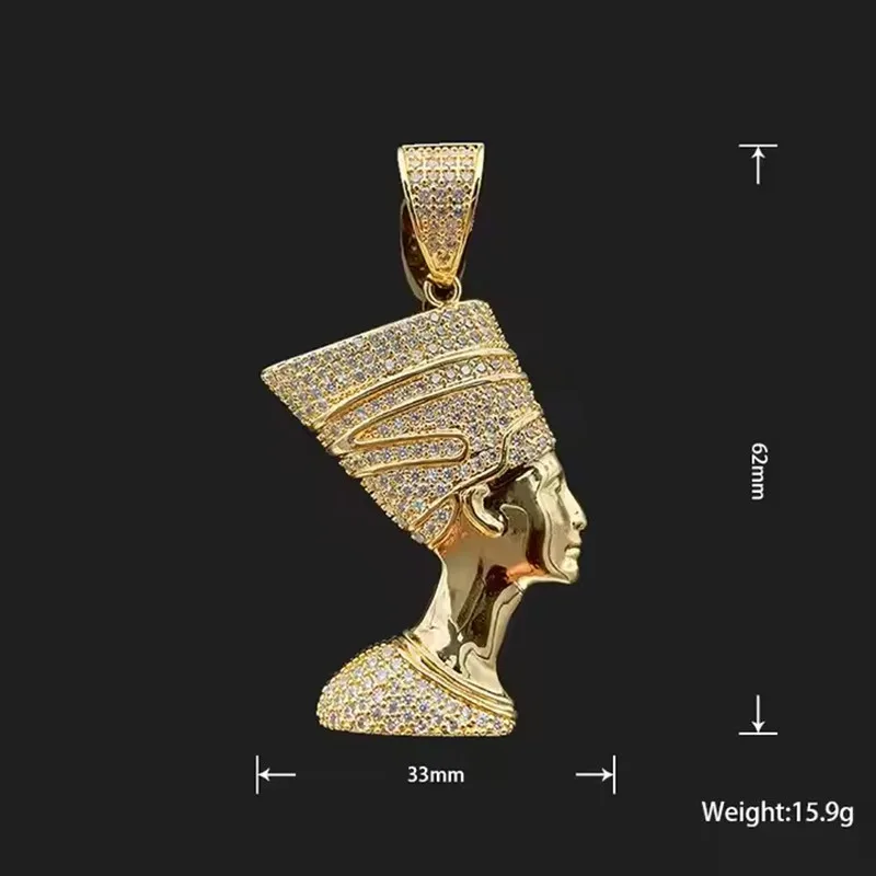 Men's necklace plated with 18k gold zircon, Egyptian pharaoh statue, hip-hop rock fashion jewelry, party accessories