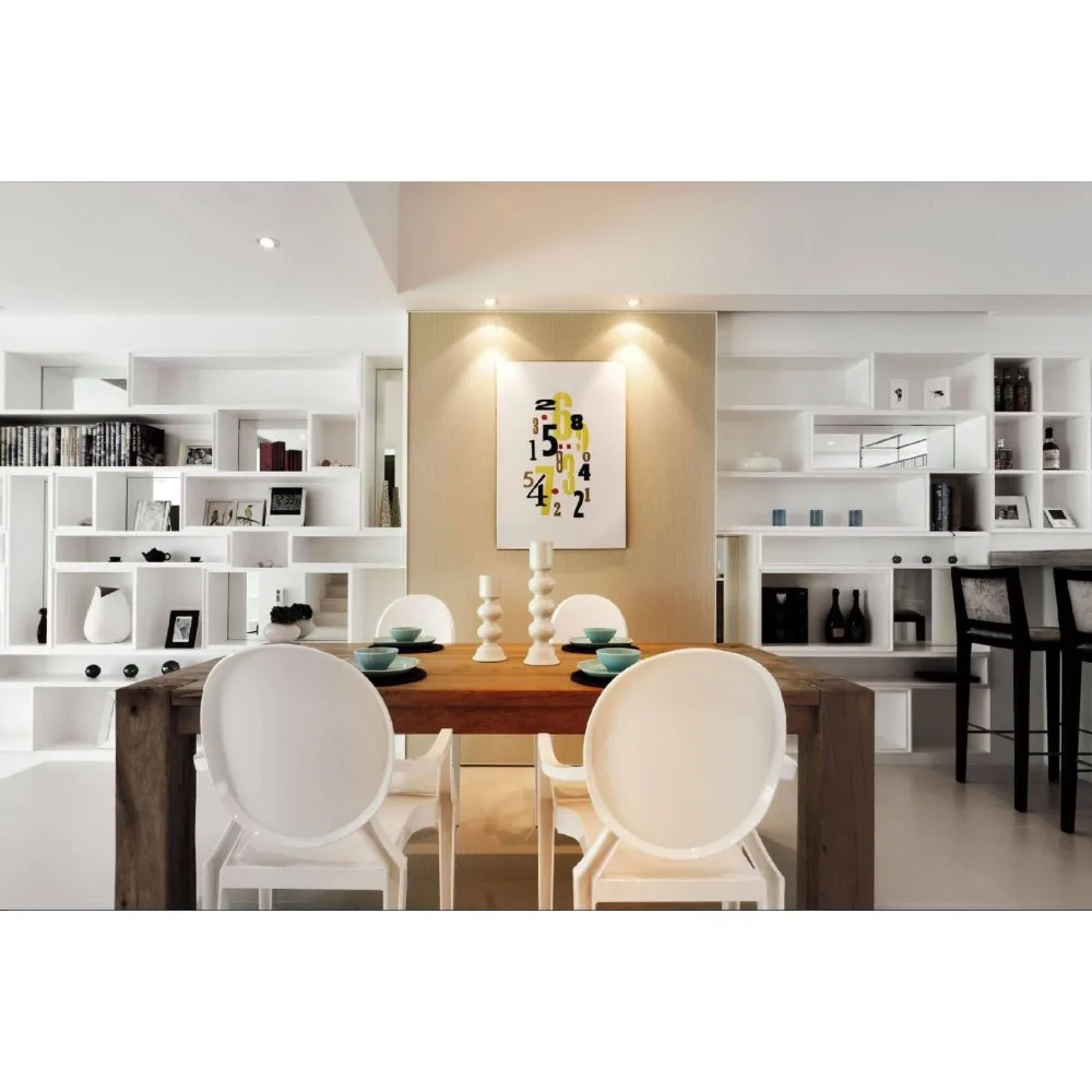 كرسي طعام عصري معاصر على طراز Louis XIV - كرسي شبح أبيض بأذرع، كرسي شبح أنيق لغرفة الطعام