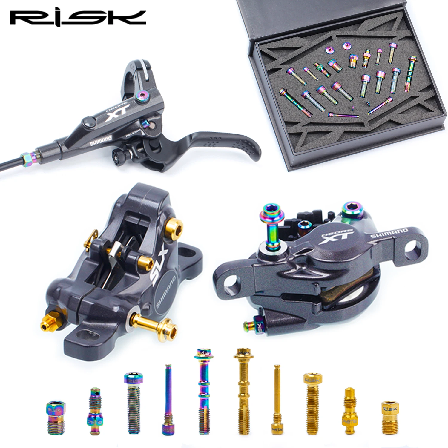 RISK  Titanium Alloy Bolts Kit for Mountain Bike M7000 XT SLX M8000 Shift and Hydraulic Disc Brake MTB Bicycle Shift Screws Set