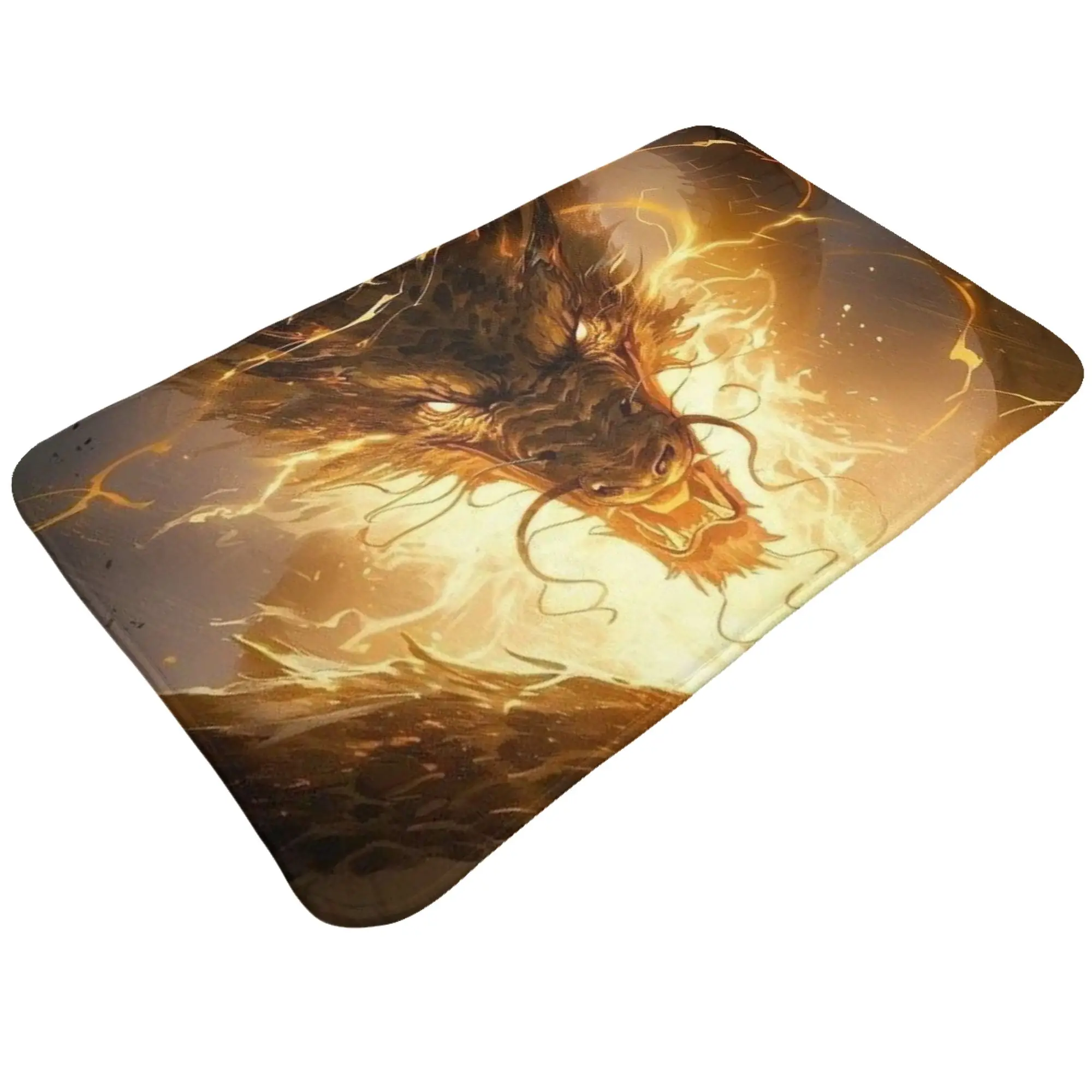 Fiery Dark Golden Dragon Art Doormat Bath Kitchen Mat  Absorbent Home Decoration