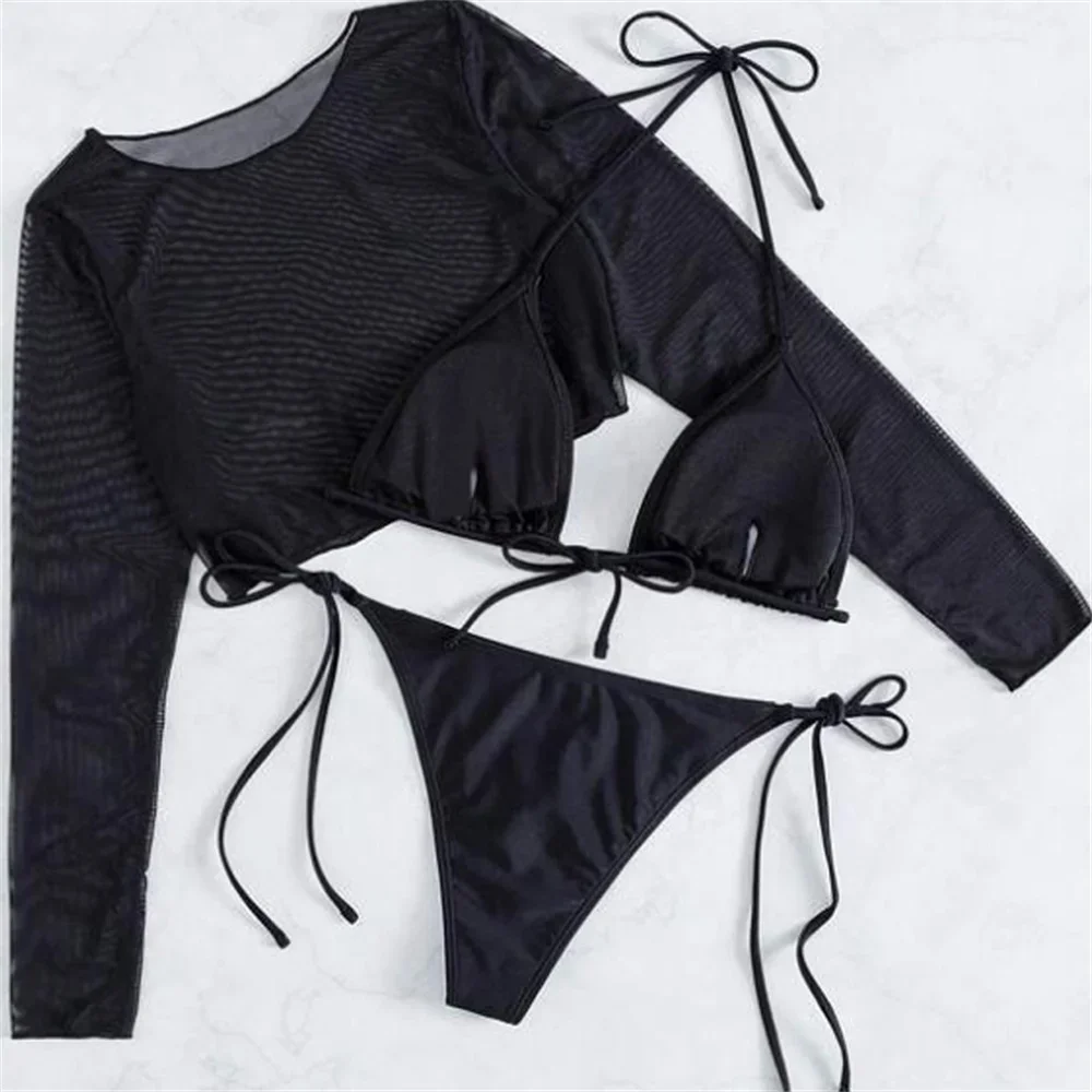 Black String Bikini Luxury Swimsuit Cover-up Micro Bikinis Extrem Swimwear Women 3 Piece Beachwear Bathing Suit Biquini Feminino