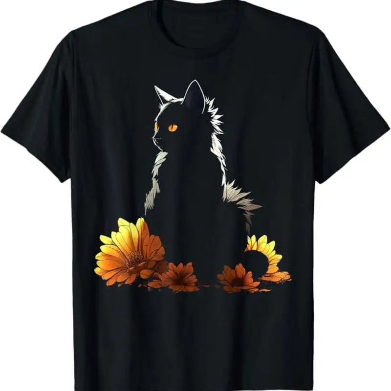 

Футболка «Кот с подсолнухами», черная, от S до 5XL