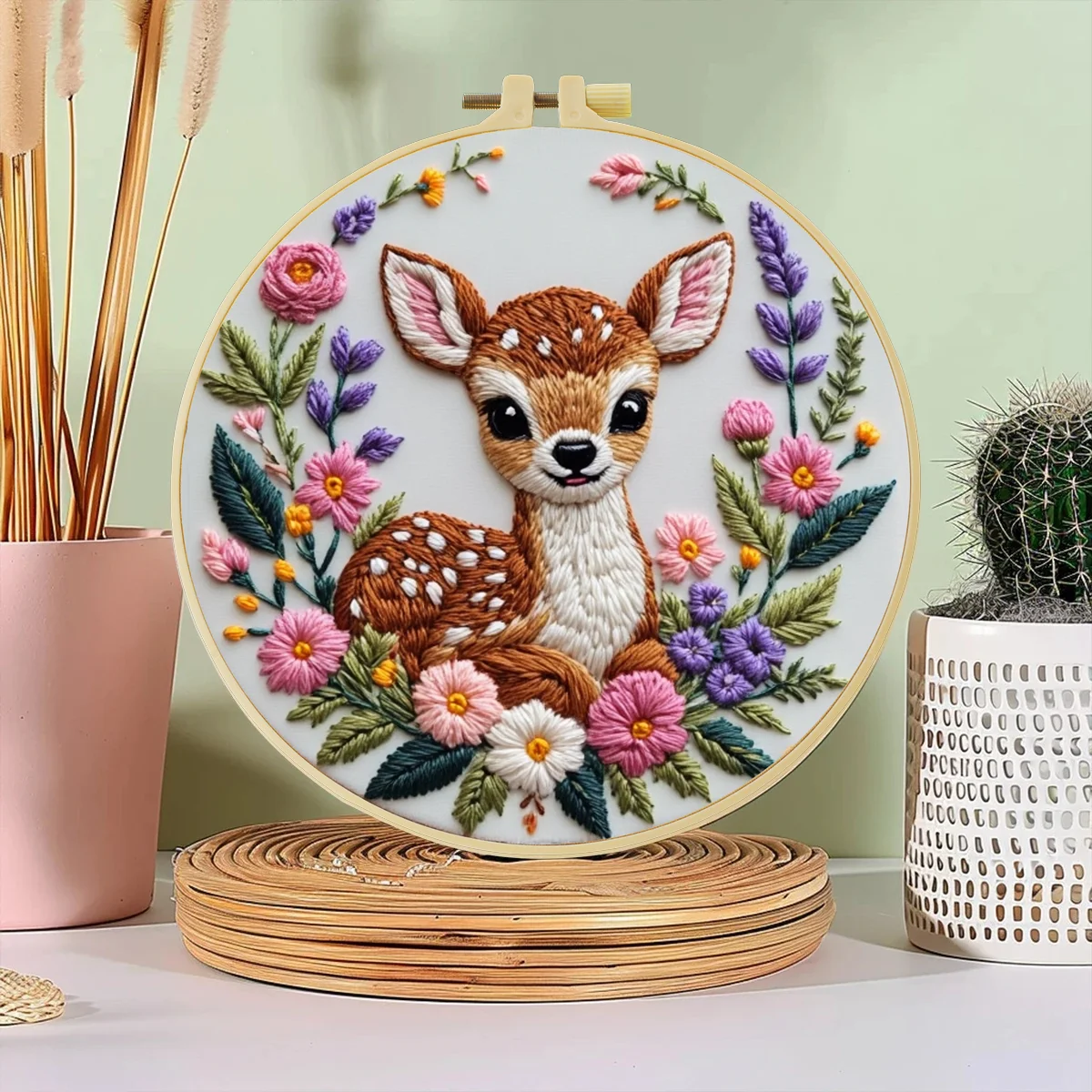 1pc 20X20CM/7.87inch Lovely Sika Deer Embroidery Starter Kit DIY Kit Sewing Art Home Decor Craft Painting