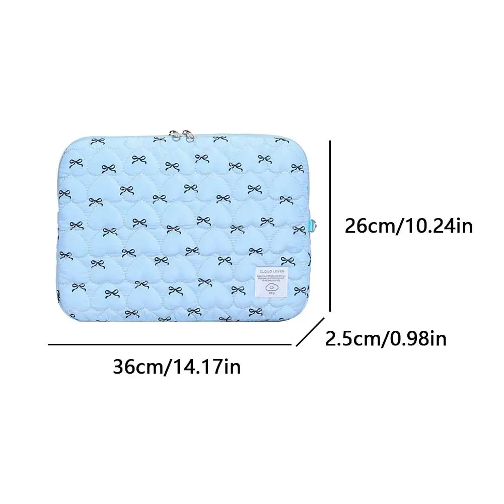 Flauschige gepolsterte Tasche mit Schleife, Stickerei, Plüsch, Laptoptasche, stoßfest, niedlich, gesteppt, Laptop-Hülle, Pendeln, Arbeit, Lerntasche