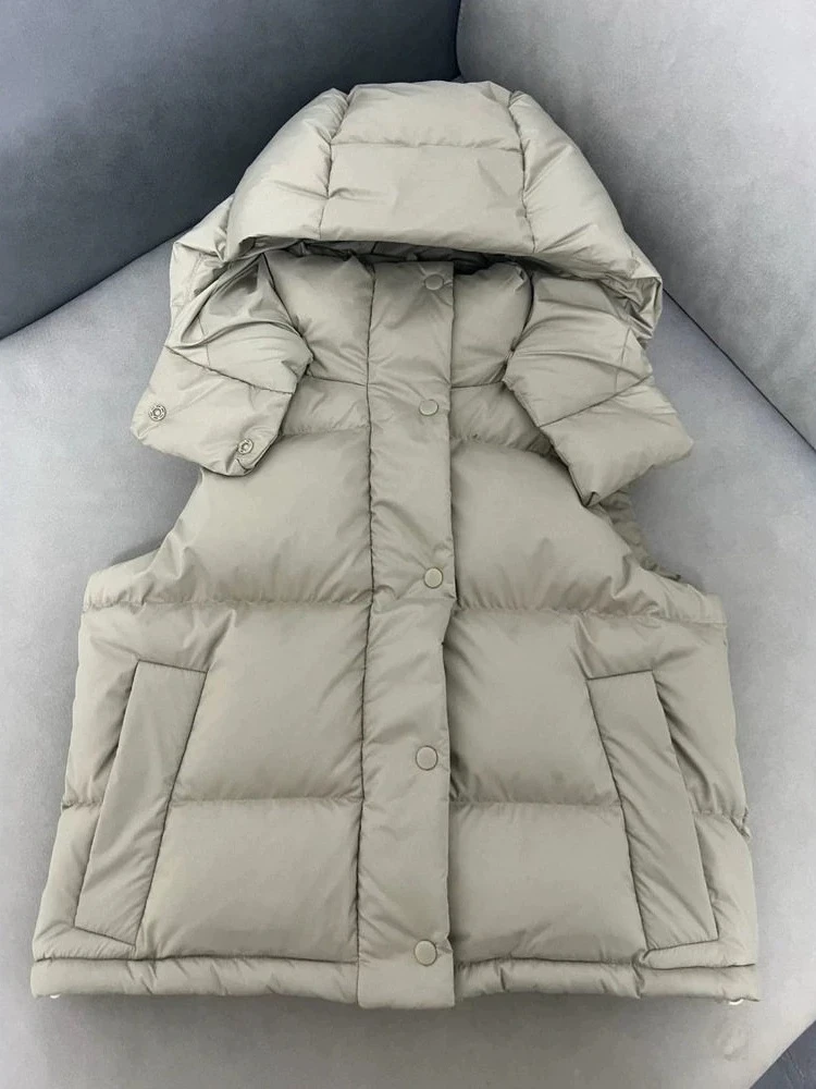 2026 New Down Cotton Vest Hooded Vest Jacket Simple and Versatile Jacket Women's Vest