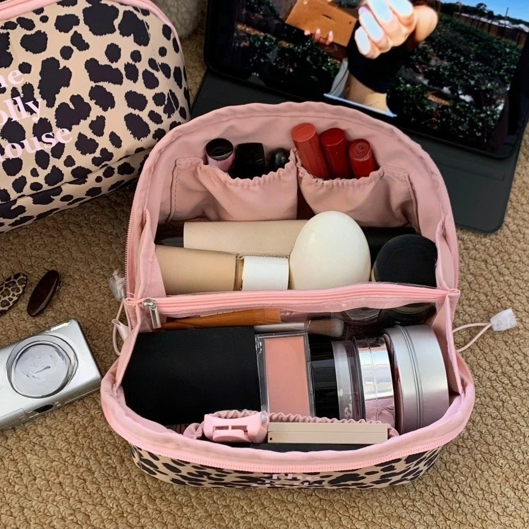 Leopard Print Makeup Bags Toiletry Bag Cosmetic Organizer Case Women's Large Capacity Cosmetic Bag Portable Storage Handbag