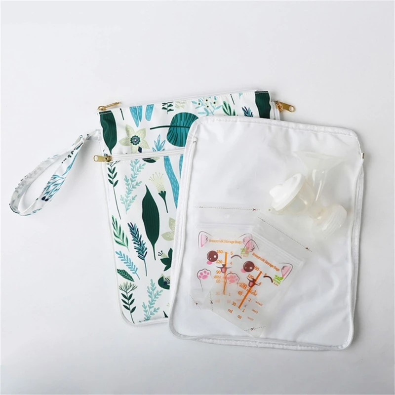 F19F Stylish Breast Componnet Storage Bag Organiseer with Wet and Dry Areas Fit All Brands Pumping Mahine for Busy Mom