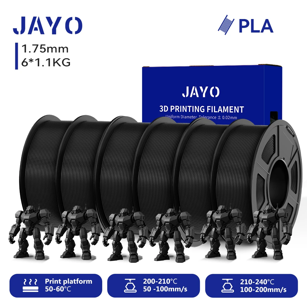 JAYO 6 Rollen 3D PLA Druckerfilament 1,75mm Ungiftig & Blasenfrei PLA-Kunststoff als 3D-Druckfilament für 99% der 3D FDM Drucker & Stifte