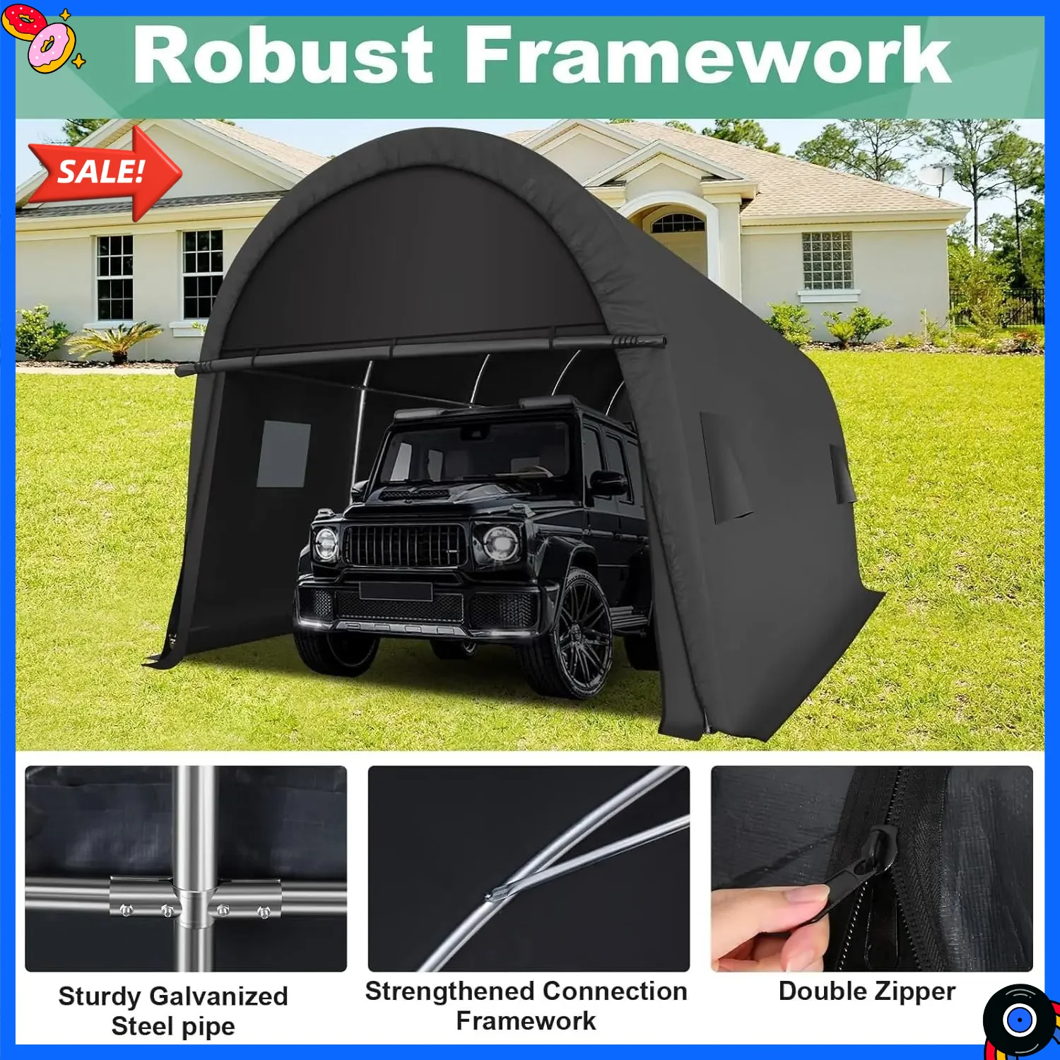 

Бестселлер: Усиленный переносной гараж-навес 12x20 для хранения с металлическим каркасом и вентиляцией, круглый, для улицы