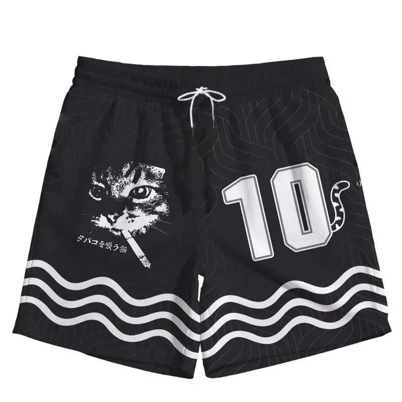

Men's Summer Quick-Dry Loose Basketball Shorts with Cat Print, American Streetwear Brand