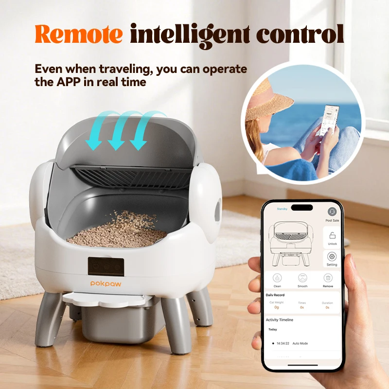 Pokpaw CL23 Automatic Cat Litter Box App 72L Large Capacity with Kitten Mode – Quiet Smart Litter Box Travel Cat Toilet Supplies