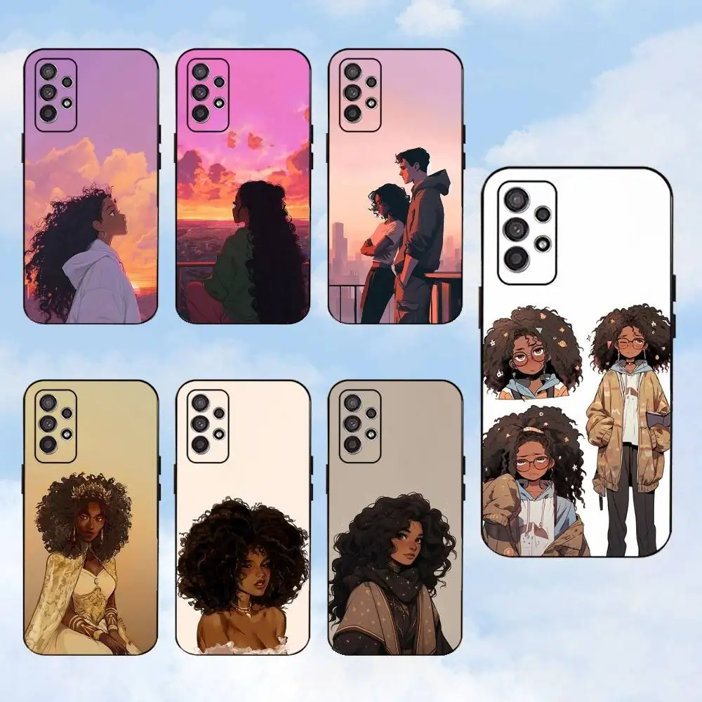 

Afro Black Girl Cute Phone Case For Samsung S25,S24,S23,S22,S21,S20,S10,Ultra,Plus,Lite,FE,Soft Silicone Black Cover