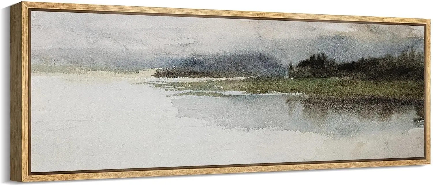 MUDECOR Large Framed Canvas Print Wall Art Storm Over Quiet Lake Watercolor Landscape Nature Wilderness Antique Retro Fine Art I