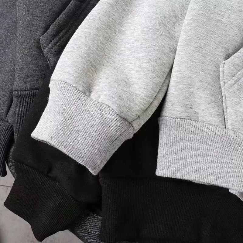 Stylish Women's Fleece Hooded Sweatshirt Winter Warm Cotton Coat Casual Solid Color Zip-Up Hoodies Plus Size Unisex Sweatshirt