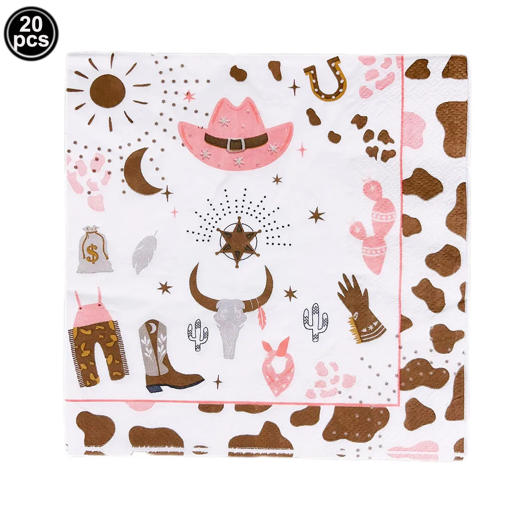Rosa Cowgirl Thema Einweggeschirr Pappteller Tassen Servietten Luftballons Mädchen Frauen Western Cowboy Party Dekoration Lieferungen – Detail 5