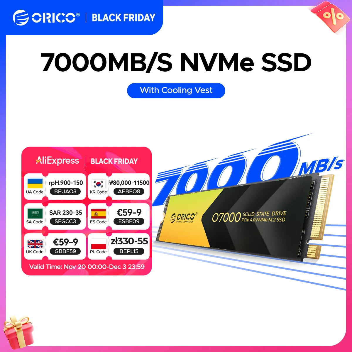 

ORICO PCIe4.0 M.2 NVMe SSD PS5 Gaming 7400 МБ/с Внутренний твердотельный накопитель M Key 2280 SSD для Content Creators 1 ТБ/2 ТБ/4 ТБ O7000