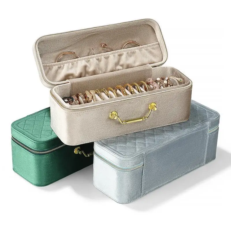 

Portable Jewelry Organizer Box Retro Luxury Storage Boxes Women's Bracelet Jade Travel Organizer Box Velvet Jewelry Boxes