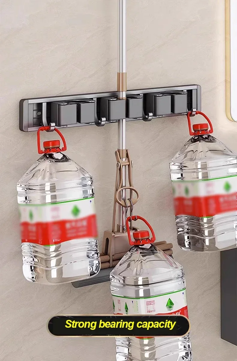 Organizer für Mopp und Besen, Mopphalter, Rack, Mopphalter, Wandmontage, starker Besen, Mopphalter, selbst, mit 5-Haken, Organizer zum Aufhängen von Besen – Detail 5