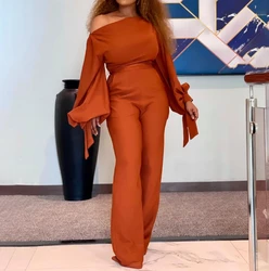 Women's New Hot Selling Fashion 2023 Spot Long Sleeve Off Shoulder Casual High Waist Large Size Wide Leg Jumpsuit